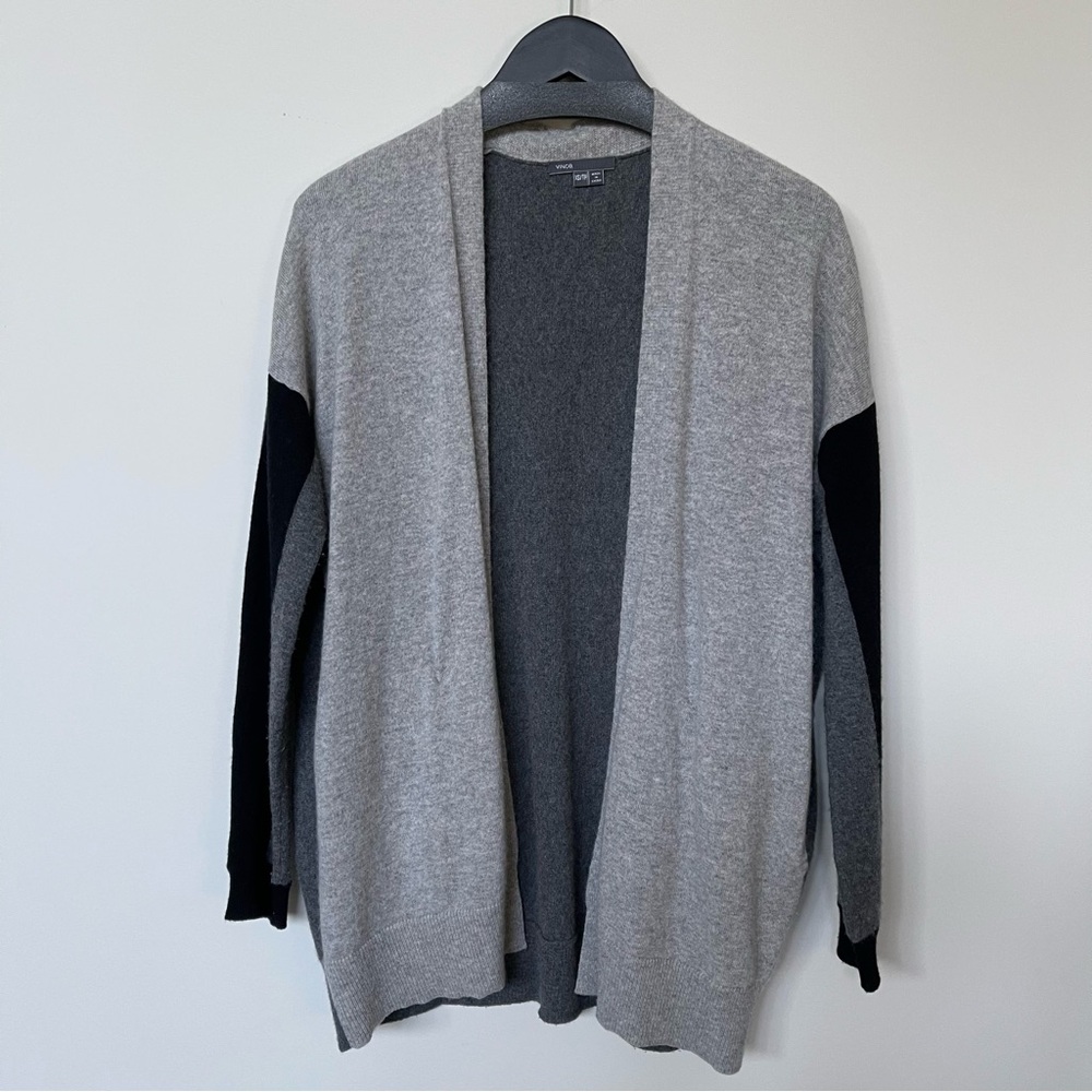 VINCE CASHMERE TRI-COLOUR OPEN CARDIGAN